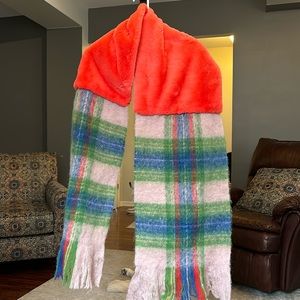 NEW Leith Nordstrom Faux Fur Chunky Plaid oversized blanket Scarf.